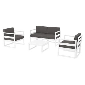 Mykonos Lounge Set White – With Dark Grey Cushions