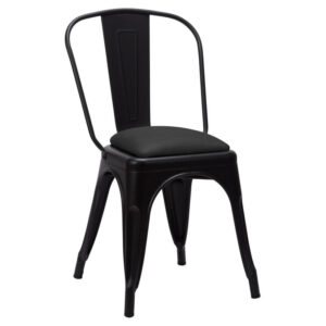 French Bistro Side Chair - Matt Black - Black Wrap Seat Pad