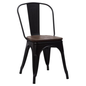 French Bistro Side Chair - Matt Black - Wooden Seat Board